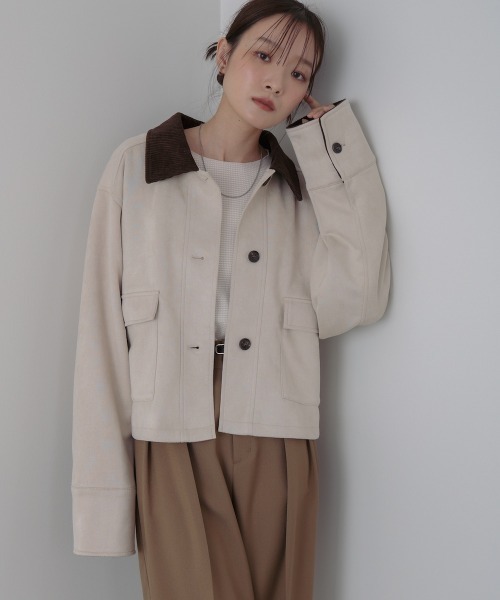 Bab(バブ)の「フェイクスエード×コーデュロイショートカバーオール(その他アウター・レディース・ブラック/ホワイト系その他/ブラウン・M)」の13枚目の写真