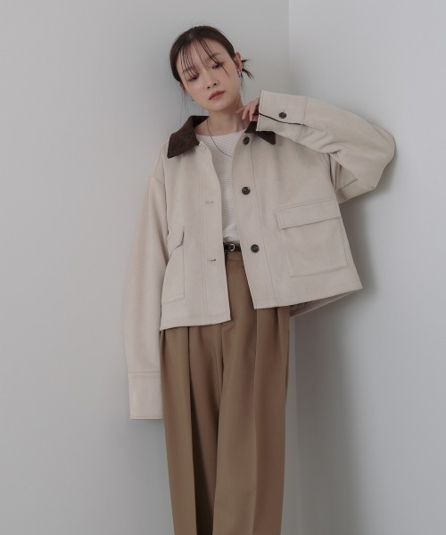 Bab(バブ)の「フェイクスエード×コーデュロイショートカバーオール(その他アウター・レディース・ブラック/ホワイト系その他/ブラウン・M)」の20枚目の写真