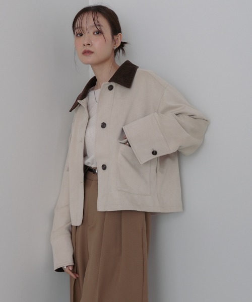 Bab(バブ)の「フェイクスエード×コーデュロイショートカバーオール(その他アウター・レディース・ブラック/ホワイト系その他/ブラウン・M)」の7枚目の写真