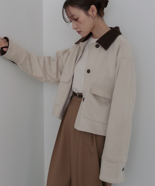 Bab(バブ)の「フェイクスエード×コーデュロイショートカバーオール(その他アウター・レディース・ブラック/ホワイト系その他/ブラウン・M)」の14枚目の写真