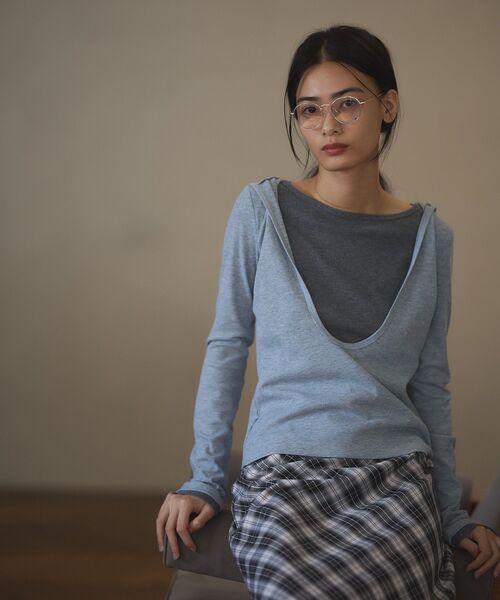 CRAFT STANDARD BOUTIQUE（クラフトスタンダードブティック）の「レイヤード風フード付きプルオーバー◆（Tシャツ/カットソー・レディース・グレー/ブラウン・FREE）」の7枚目の写真