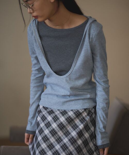 CRAFT STANDARD BOUTIQUE（クラフトスタンダードブティック）の「レイヤード風フード付きプルオーバー◆（Tシャツ/カットソー・レディース・グレー/ブラウン・FREE）」の9枚目の写真