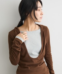 レイヤード風フード付きプルオーバー◆