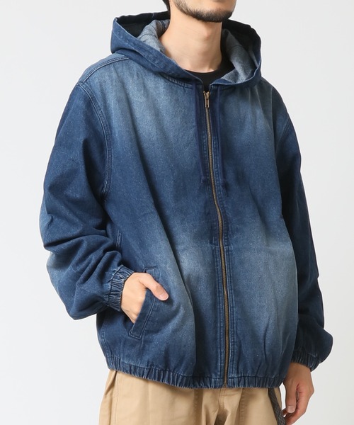 USEDウォッシュデニムゆったりパーカー 裾ゴム入り（パーカー