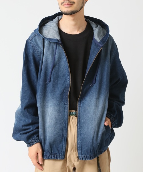 USEDウォッシュデニムゆったりパーカー 裾ゴム入り（パーカー