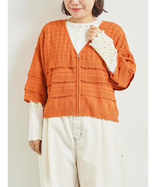 SM2（エスエムツー）の「透かし編みフリル切替VネックZIPカーディガン（カーディガン/ボレロ・レディース・チャコールグレー/ブルー/クリーム/オレンジ・F）」の12枚目の写真
