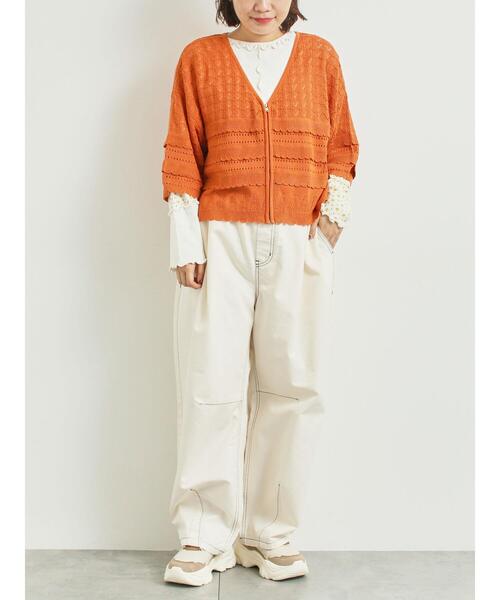 SM2（エスエムツー）の「透かし編みフリル切替VネックZIPカーディガン（カーディガン/ボレロ・レディース・チャコールグレー/ブルー/クリーム/オレンジ・F）」の13枚目の写真