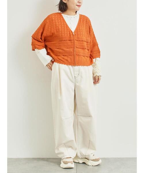 SM2（エスエムツー）の「透かし編みフリル切替VネックZIPカーディガン（カーディガン/ボレロ・レディース・チャコールグレー/ブルー/クリーム/オレンジ・F）」の14枚目の写真