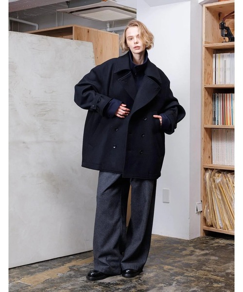 VOAAOV(ヴォアーブ)の「【VOAAOV】 DUBLE MELTON OVERSIZE P-COAT(ピーコート・メンズ・ブラック/グレー・1/0/2)」の4枚目の写真