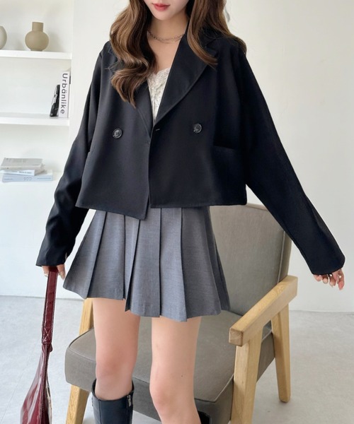 TREOVER(トレオーバー)の「シンプルなのに印象的な大人のためのこなれアイテム ショート丈テーラードダブルジャケット(テーラードジャケット・レディース・ブラウン/チャコール/ブラック/アイボリー/ライトグレー・FREE)」の1枚目の写真