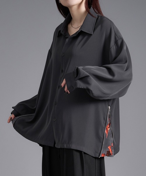 Ellno Loset（エルノロゼット）の「2WAYサイドジップガラパターンシャツ（シャツ/ブラウス・メンズ・ブラック/オフホワイト/チャコール・SMALL/MEDIUM/LARGE）」の3枚目の写真