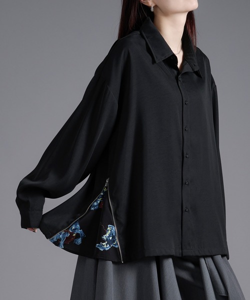 Ellno Loset（エルノロゼット）の「2WAYサイドジップガラパターンシャツ（シャツ/ブラウス・メンズ・ブラック/オフホワイト/チャコール・SMALL/MEDIUM/LARGE）」の2枚目の写真