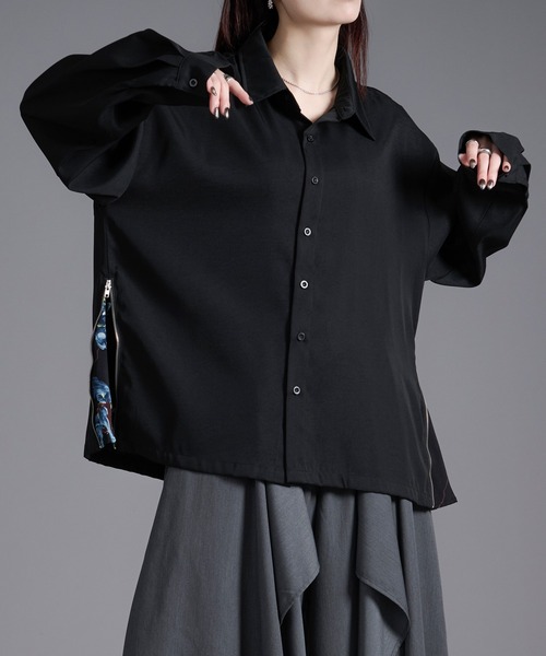 Ellno Loset（エルノロゼット）の「2WAYサイドジップガラパターンシャツ（シャツ/ブラウス・メンズ・ブラック/オフホワイト/チャコール・SMALL/MEDIUM/LARGE）」の22枚目の写真