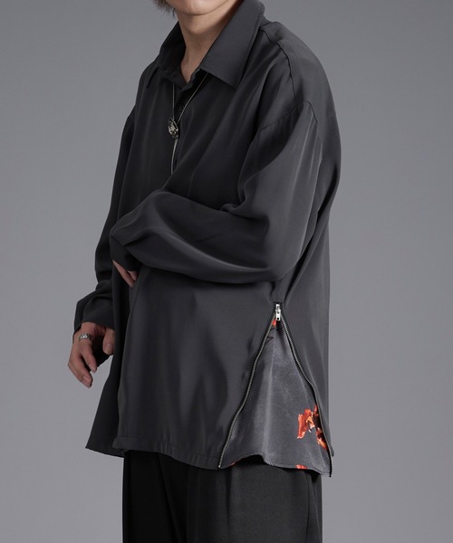 Ellno Loset（エルノロゼット）の「2WAYサイドジップガラパターンシャツ（シャツ/ブラウス・メンズ・ブラック/オフホワイト/チャコール・SMALL/MEDIUM/LARGE）」の9枚目の写真