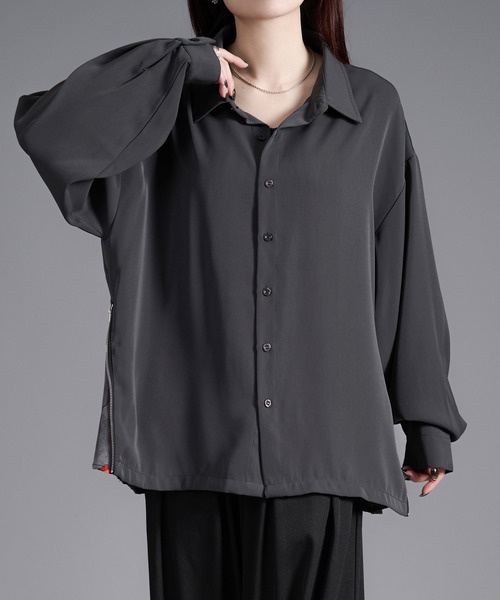 Ellno Loset（エルノロゼット）の「2WAYサイドジップガラパターンシャツ（シャツ/ブラウス・メンズ・ブラック/オフホワイト/チャコール・SMALL/MEDIUM/LARGE）」の14枚目の写真