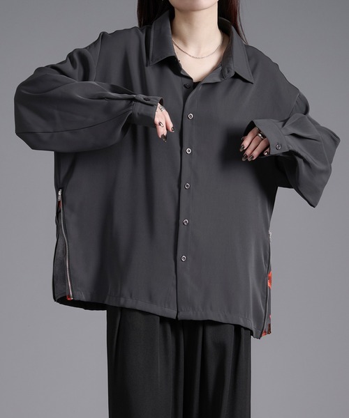 Ellno Loset（エルノロゼット）の「2WAYサイドジップガラパターンシャツ（シャツ/ブラウス・メンズ・ブラック/オフホワイト/チャコール・SMALL/MEDIUM/LARGE）」の13枚目の写真