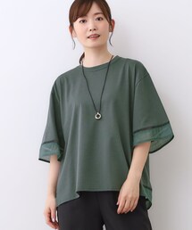 【E‐QUALITY／体型カバー】シアー×レースデザインプルオーバー