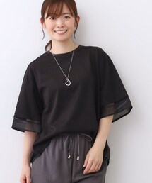【E‐QUALITY／体型カバー】シアー×レースデザインプルオーバー