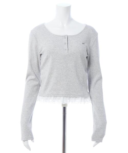 INGNI(イング)の「ヘンリーネックレース付プレートロゴ長袖リブトップス/A(Tシャツ/カットソー・レディース・ボルドー/ブラック/グレー・M)」の7枚目の写真