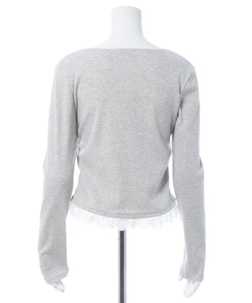 INGNI(イング)の「ヘンリーネックレース付プレートロゴ長袖リブトップス/A(Tシャツ/カットソー・レディース・ボルドー/ブラック/グレー・M)」の4枚目の写真