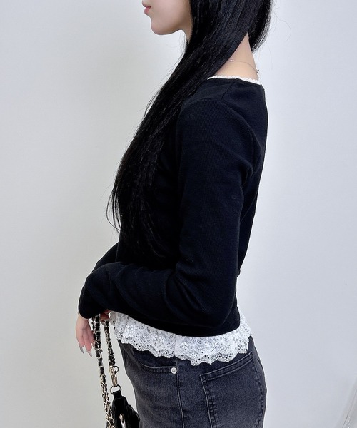 INGNI(イング)の「ヘンリーネックレース付プレートロゴ長袖リブトップス/A(Tシャツ/カットソー・レディース・ボルドー/ブラック/グレー・M)」の10枚目の写真