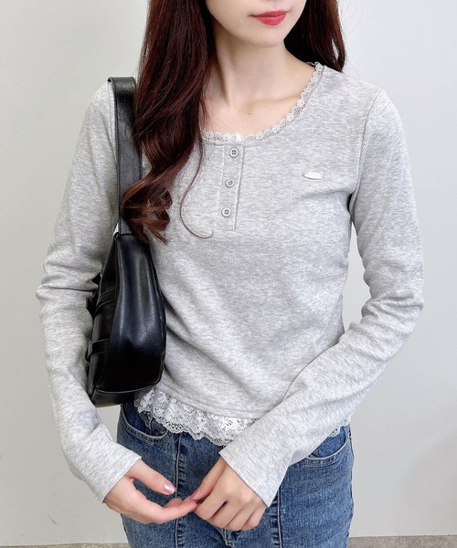 INGNI(イング)の「ヘンリーネックレース付プレートロゴ長袖リブトップス/A(Tシャツ/カットソー・レディース・ボルドー/ブラック/グレー・M)」の14枚目の写真