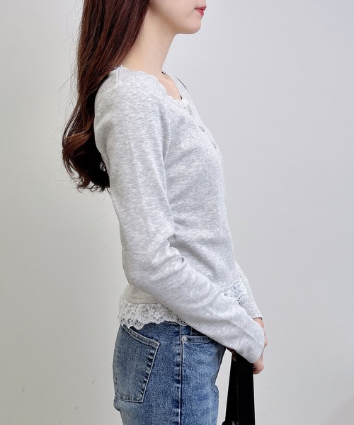 INGNI(イング)の「ヘンリーネックレース付プレートロゴ長袖リブトップス/A(Tシャツ/カットソー・レディース・ボルドー/ブラック/グレー・M)」の16枚目の写真