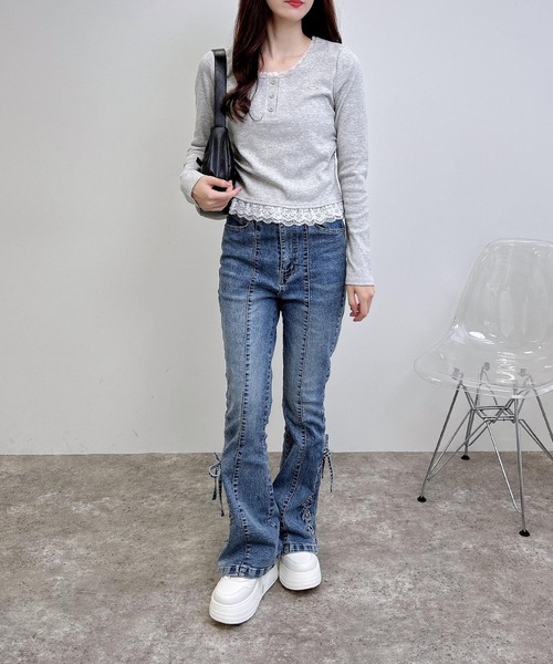 INGNI(イング)の「ヘンリーネックレース付プレートロゴ長袖リブトップス/A(Tシャツ/カットソー・レディース・ボルドー/ブラック/グレー・M)」の18枚目の写真