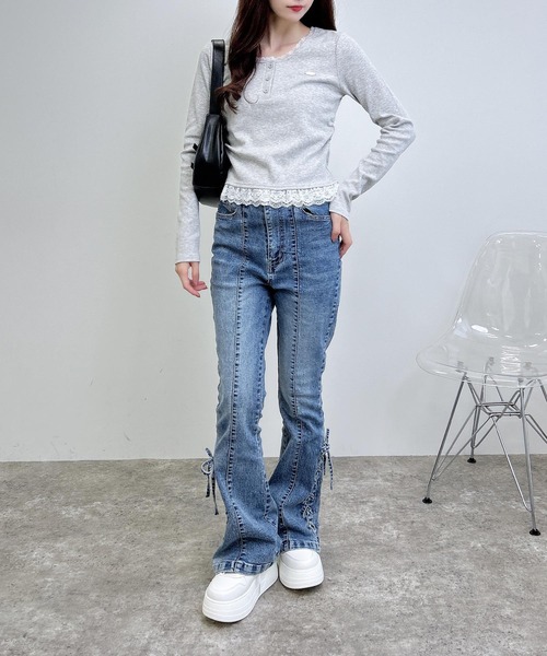 INGNI(イング)の「ヘンリーネックレース付プレートロゴ長袖リブトップス/A(Tシャツ/カットソー・レディース・ボルドー/ブラック/グレー・M)」の19枚目の写真