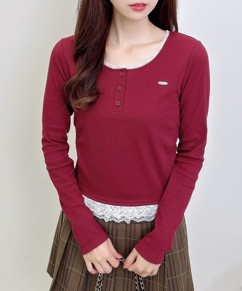 INGNI(イング)の「ヘンリーネックレース付プレートロゴ長袖リブトップス/A(Tシャツ/カットソー・レディース・ボルドー/ブラック/グレー・M)」の20枚目の写真