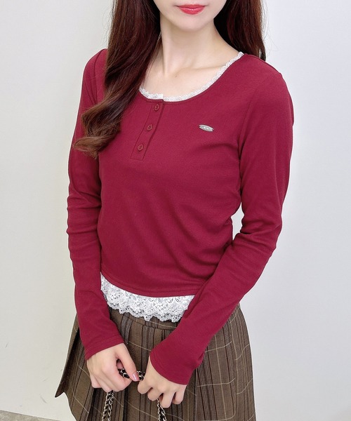 INGNI(イング)の「ヘンリーネックレース付プレートロゴ長袖リブトップス/A(Tシャツ/カットソー・レディース・ボルドー/ブラック/グレー・M)」の21枚目の写真