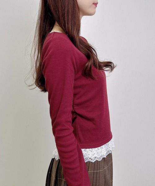 INGNI(イング)の「ヘンリーネックレース付プレートロゴ長袖リブトップス/A(Tシャツ/カットソー・レディース・ボルドー/ブラック/グレー・M)」の22枚目の写真