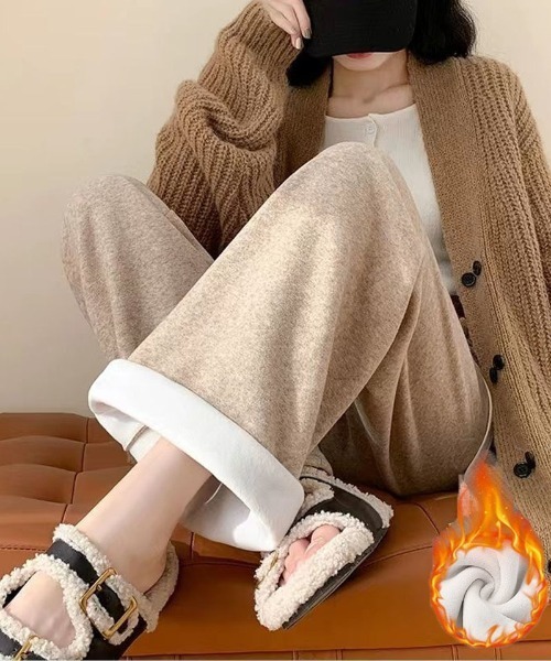 shoppinggo(ショッピングゴー)の「裏起毛パンツ ワイドパンツ ストレート ウエストゴムパンツ ズボン ゆったり リラックスパンツ(その他パンツ・レディース・ピンク/ベージュ/ブラック/アイボリー/グレー・FREE)」の1枚目の写真