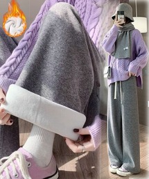 裏起毛パンツ ワイドパンツ ストレート ウエストゴムパンツ ズボン ゆったり リラックスパンツ