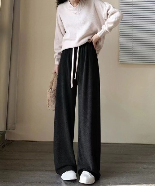 shoppinggo(ショッピングゴー)の「裏起毛パンツ ワイドパンツ ストレート ウエストゴムパンツ ズボン ゆったり リラックスパンツ(その他パンツ・レディース・ピンク/ベージュ/ブラック/アイボリー/グレー・FREE)」の22枚目の写真