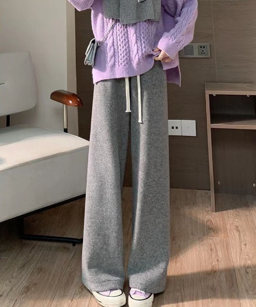 shoppinggo(ショッピングゴー)の「裏起毛パンツ ワイドパンツ ストレート ウエストゴムパンツ ズボン ゆったり リラックスパンツ(その他パンツ・レディース・ピンク/ベージュ/ブラック/アイボリー/グレー・FREE)」の14枚目の写真