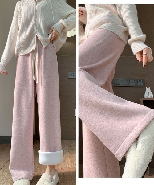 shoppinggo(ショッピングゴー)の「裏起毛パンツ ワイドパンツ ストレート ウエストゴムパンツ ズボン ゆったり リラックスパンツ(その他パンツ・レディース・ピンク/ベージュ/ブラック/アイボリー/グレー・FREE)」の15枚目の写真