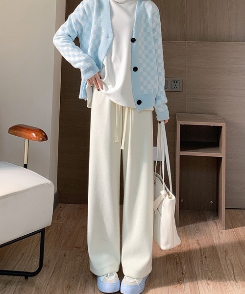 shoppinggo(ショッピングゴー)の「裏起毛パンツ ワイドパンツ ストレート ウエストゴムパンツ ズボン ゆったり リラックスパンツ(その他パンツ・レディース・ピンク/ベージュ/ブラック/アイボリー/グレー・FREE)」の8枚目の写真