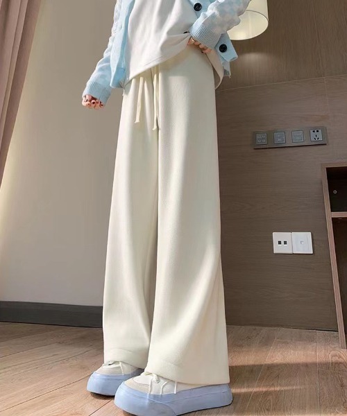 shoppinggo(ショッピングゴー)の「裏起毛パンツ ワイドパンツ ストレート ウエストゴムパンツ ズボン ゆったり リラックスパンツ(その他パンツ・レディース・ピンク/ベージュ/ブラック/アイボリー/グレー・FREE)」の9枚目の写真