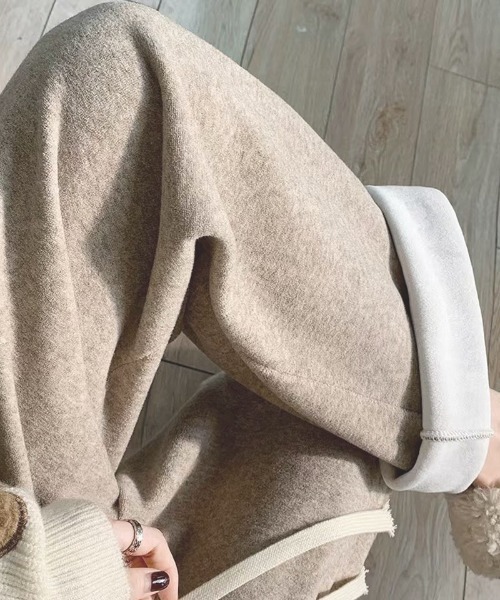 shoppinggo(ショッピングゴー)の「裏起毛パンツ ワイドパンツ ストレート ウエストゴムパンツ ズボン ゆったり リラックスパンツ(その他パンツ・レディース・ピンク/ベージュ/ブラック/アイボリー/グレー・FREE)」の6枚目の写真