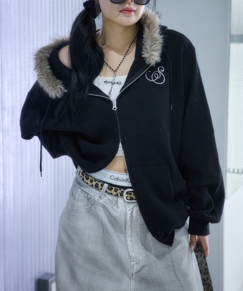 タグ付き✨美品 Diagram バックフリルパーカー 2way ファー ブラック アクアガレージ aquagarage バックフリルパーカー バックフリル