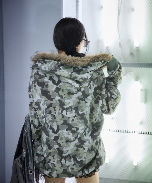 2wayフェイクファーフードワッフルパーカー（パーカー）｜sedacle