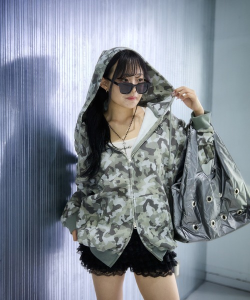 2wayフェイクファーフードワッフルパーカー（パーカー