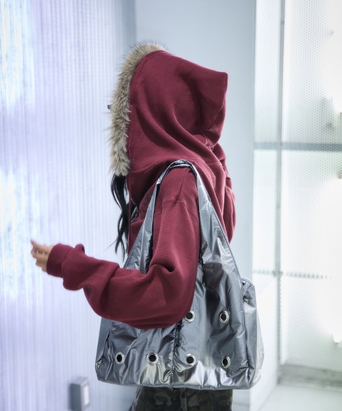 sedacle（セダクル）の「2wayフェイクファーフードワッフルパーカー（パーカー・レディース・カモフラージュ/ボルドー/リアルツリーカモ/ブラック/ネイビー/チャコールグレー/ブラウン・SMALL/MEDIUM/LARGE）」の20枚目の写真