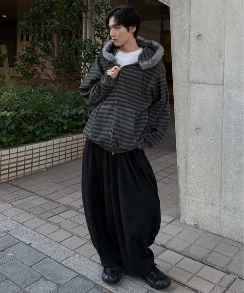 2wayフェイクファーフードワッフルパーカー（パーカー）｜sedacle