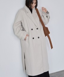 ニットメルトンサイドスリットロングチェスターコートオートミール