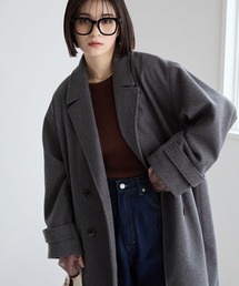 ニットメルトンサイドスリットロングチェスターコートチャコール