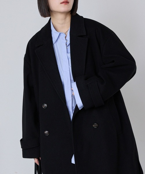 セール】ニットメルトンサイドスリットロングチェスターコート