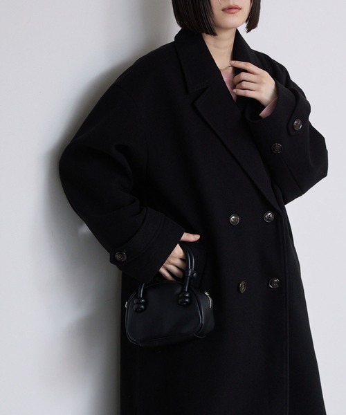 セール】ニットメルトンサイドスリットロングチェスターコート