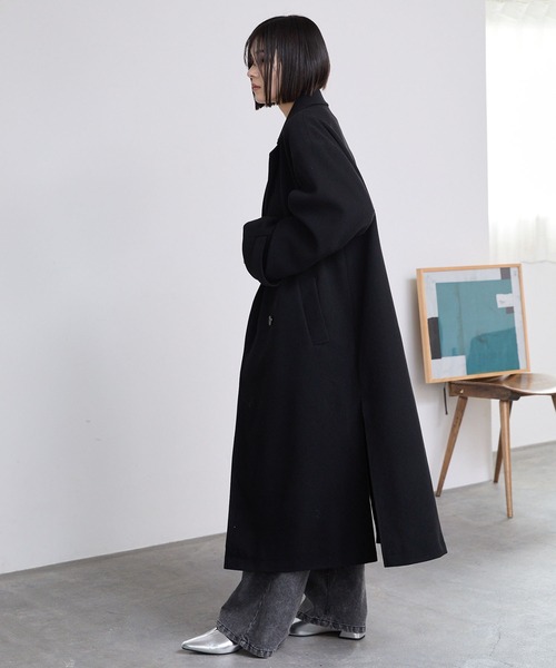 SMOOTH HERRINGBONE MAXI OVER COAT チャコール MONO-MART
